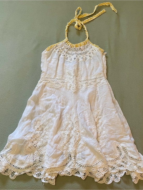 Free People Dresses & Skirts - Free People White Halter Dress with Yellow Trim